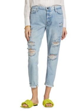 FRAME Le Garcon Mid-Rise Straight Leg Distressed Jeans